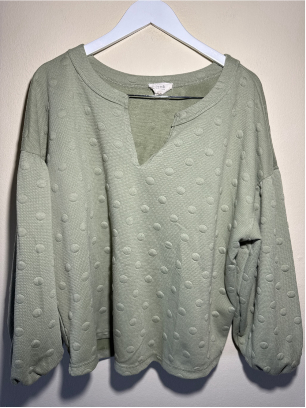 Perch Green Polka Dot Textured Sweatshirt Size XXL